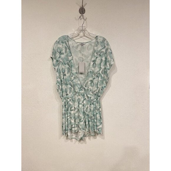 Rails Romper Womens Small Green Palm Print Vera Short Sleeve V Neck Viscose - Picture 2 of 5